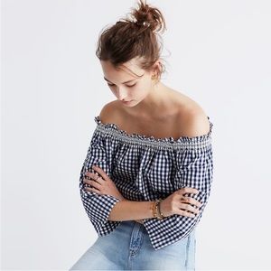 MADEWELL smocked gingham off the shoulder top